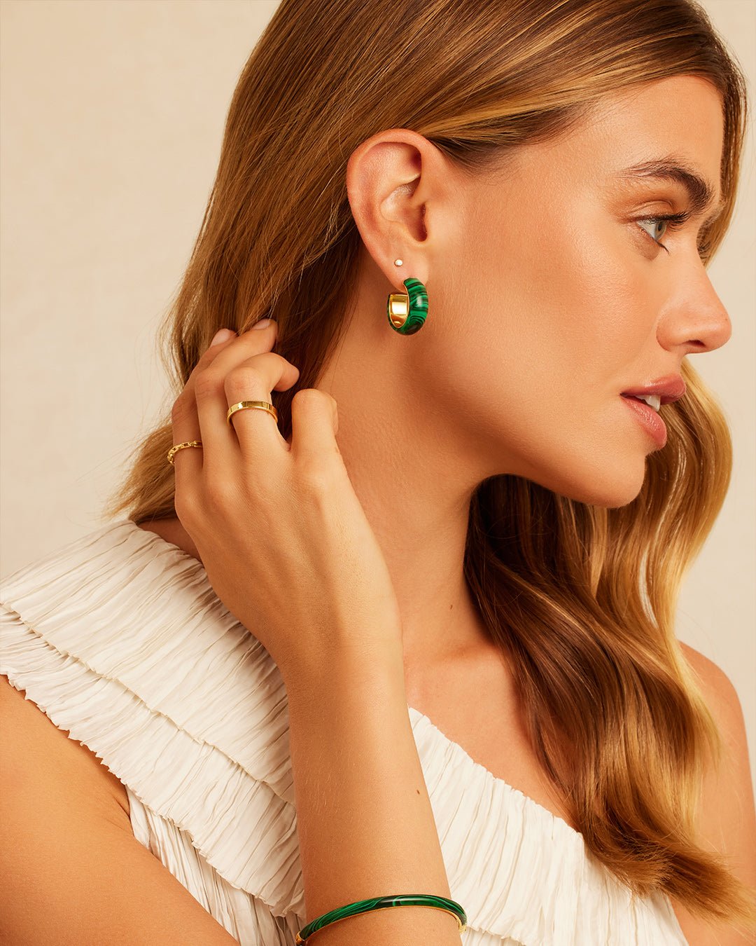 Paseo Marble Small Hoops || option::Gold Plated, Malachite Marble || set::paseo-marble-small-hoops-malachite-stl