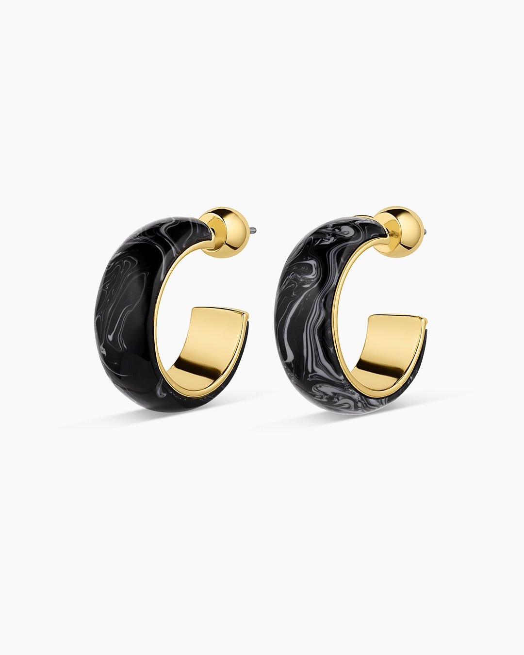 Paseo Marble Small Hoops || option::Gold Plated, Black Marble