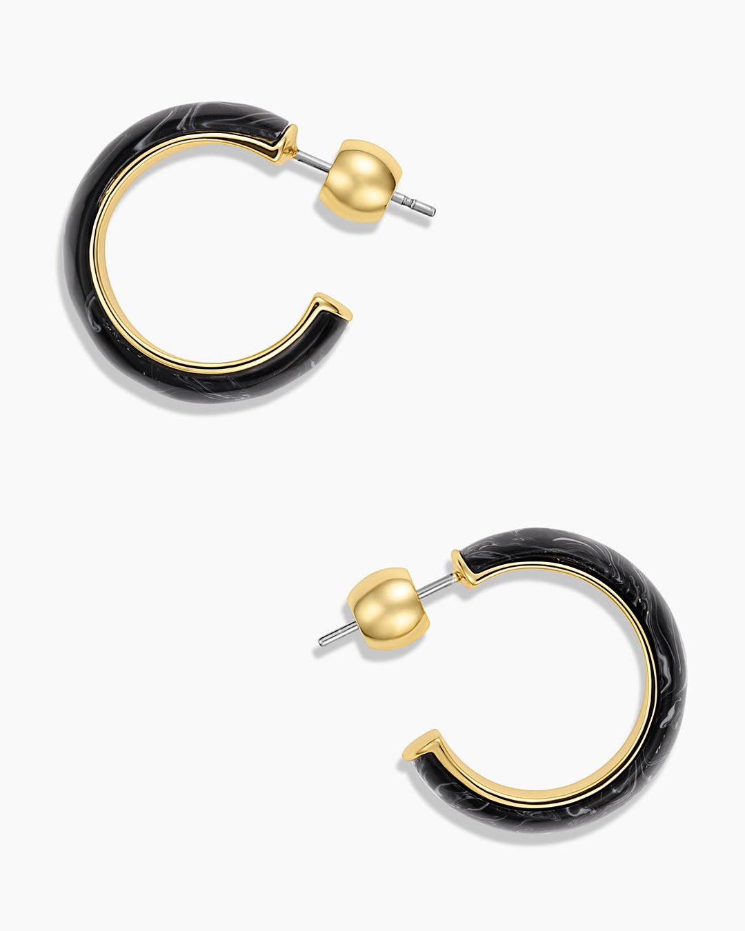 Paseo Marble Small Hoops || option::Gold Plated, Black Marble
