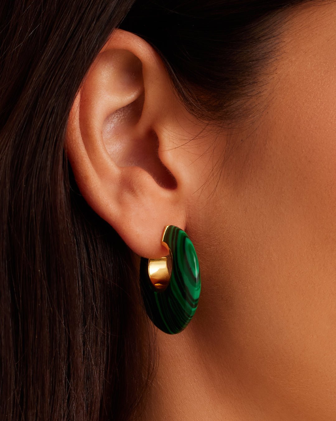 Paseo Marble Arc Hoops || option::Gold Plated, Malachite Marble