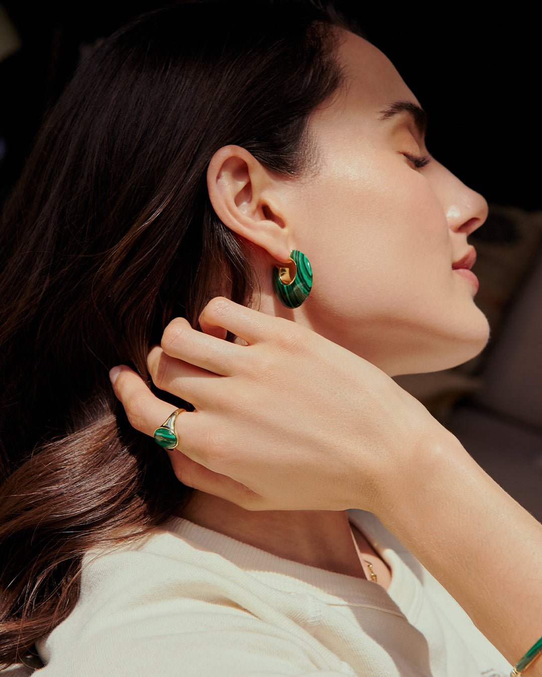 Paseo Marble Arc Hoops || option::Gold Plated, Malachite Marble || set::paseo-marble-arc-hoops-malachite-stl