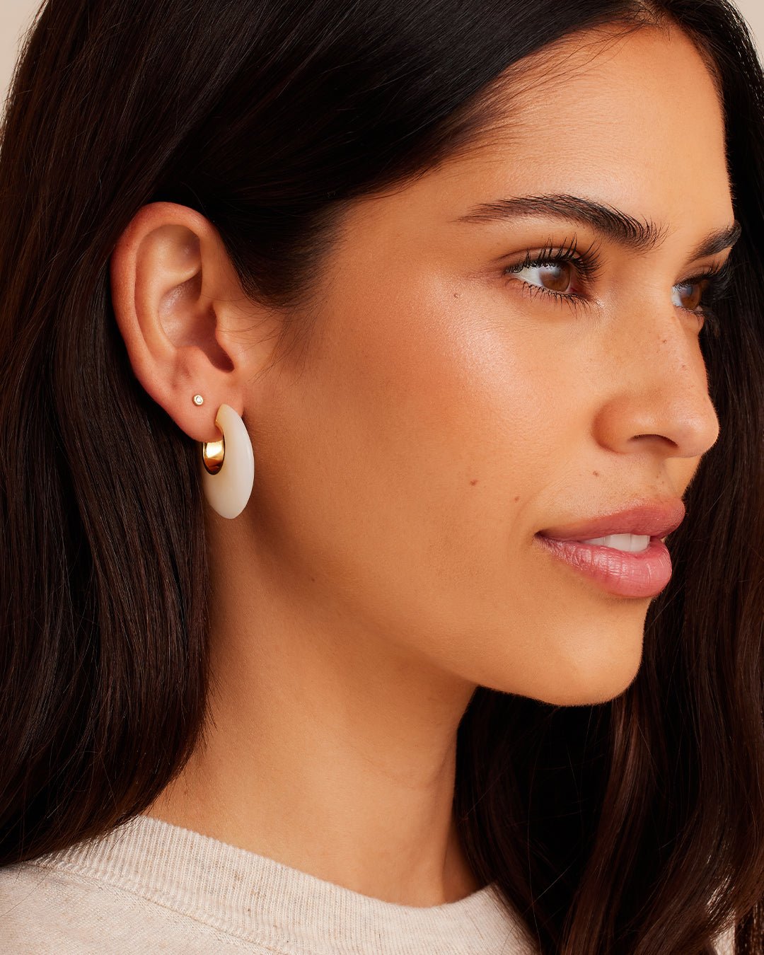 Paseo Marble Arc Hoops || option::Gold Plated, White Marble
