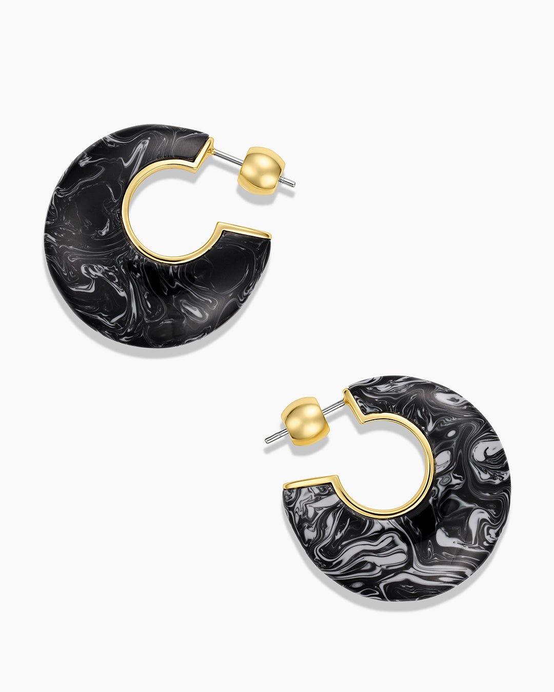 Paseo Marble Arc Hoops || option::Gold Plated, Black Marble