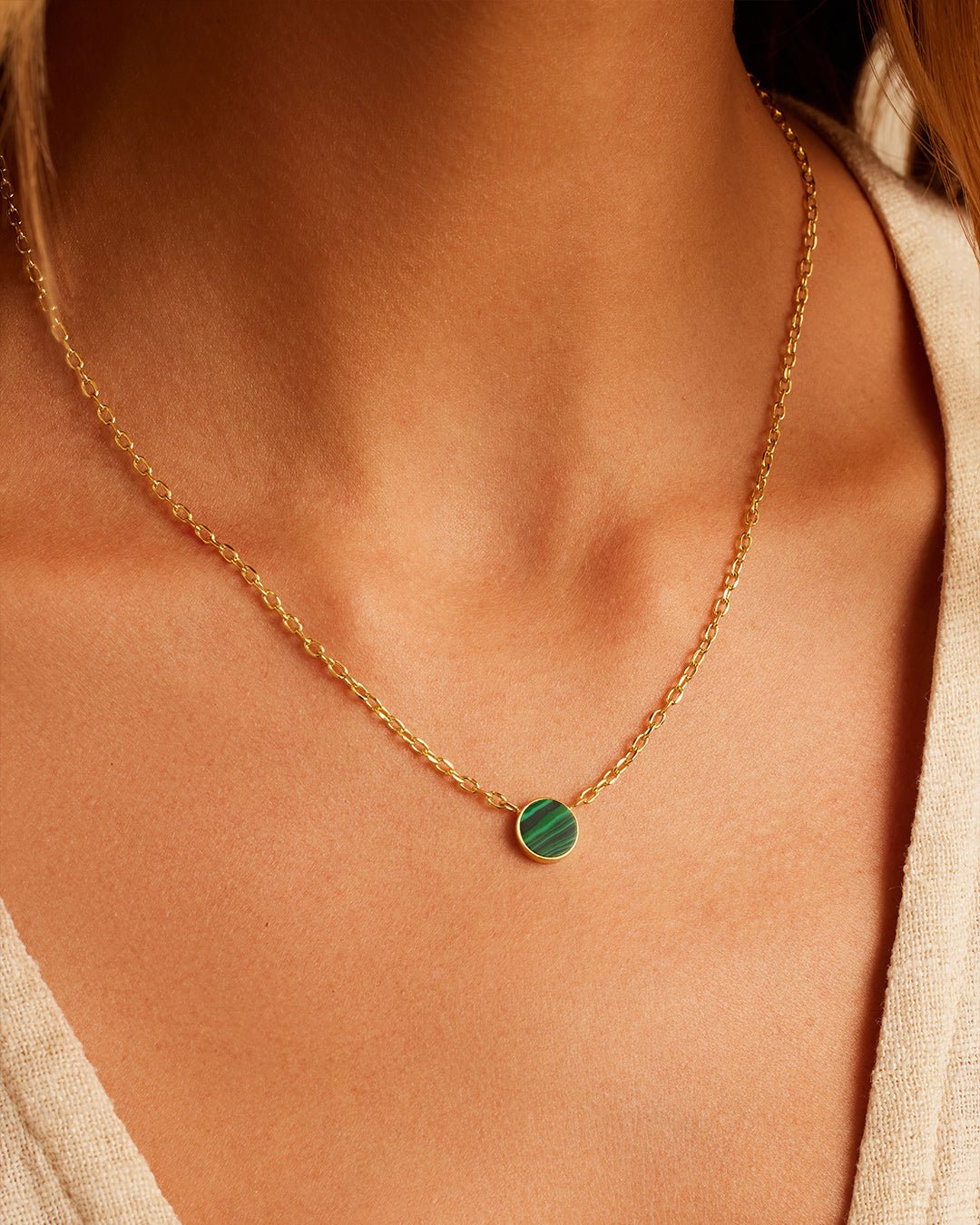 Rose Marble Coin Necklace || option::Gold Plated, Malachite Marble