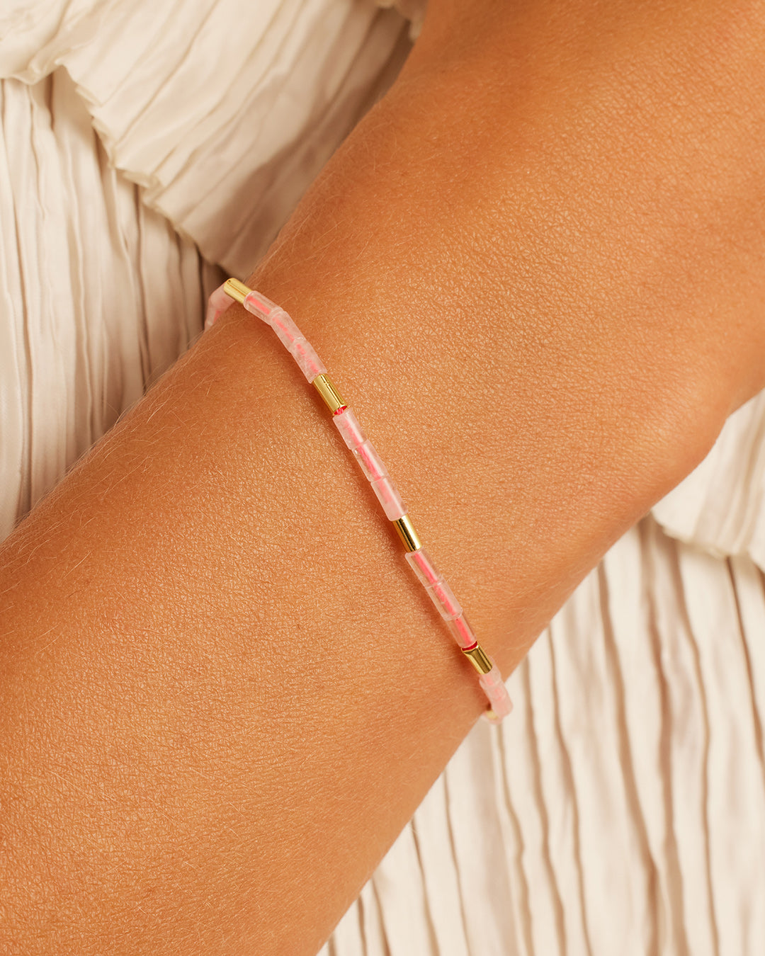 Power Gemstone Tatum Bracelet || option::18k Gold Plated, Rose Quartz - Love