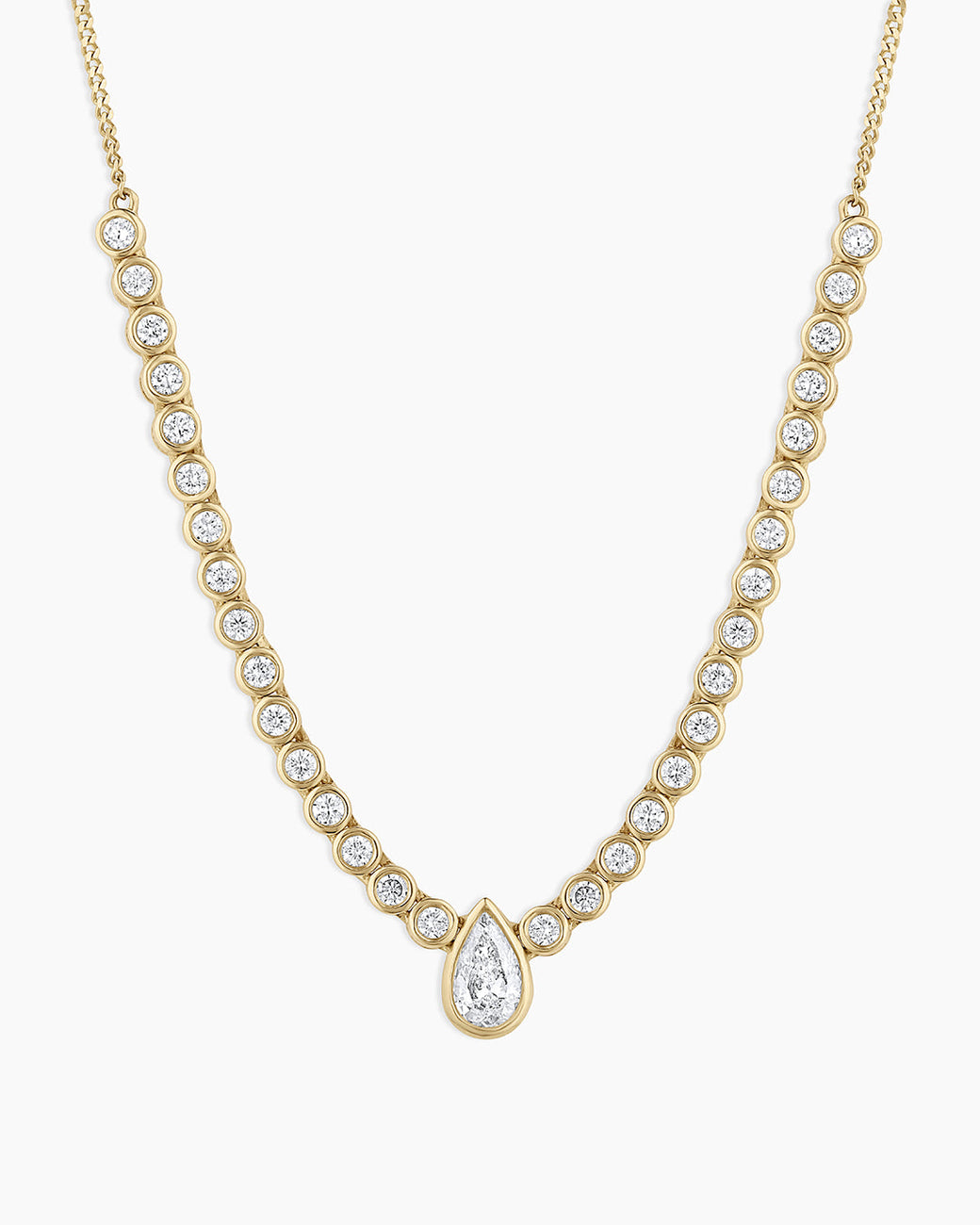 Lab Grown Diamond Pear Charm Row Necklace || option::14k Solid Gold