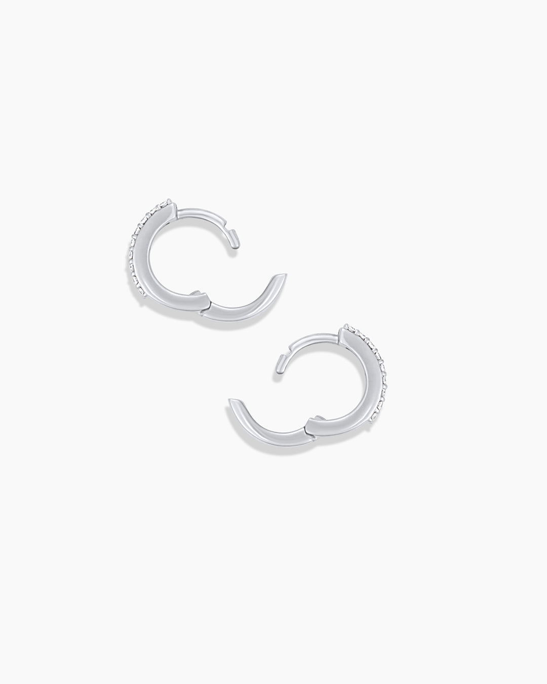 Diamond Double Down Huggies || option::14k Solid White Gold, 9mm