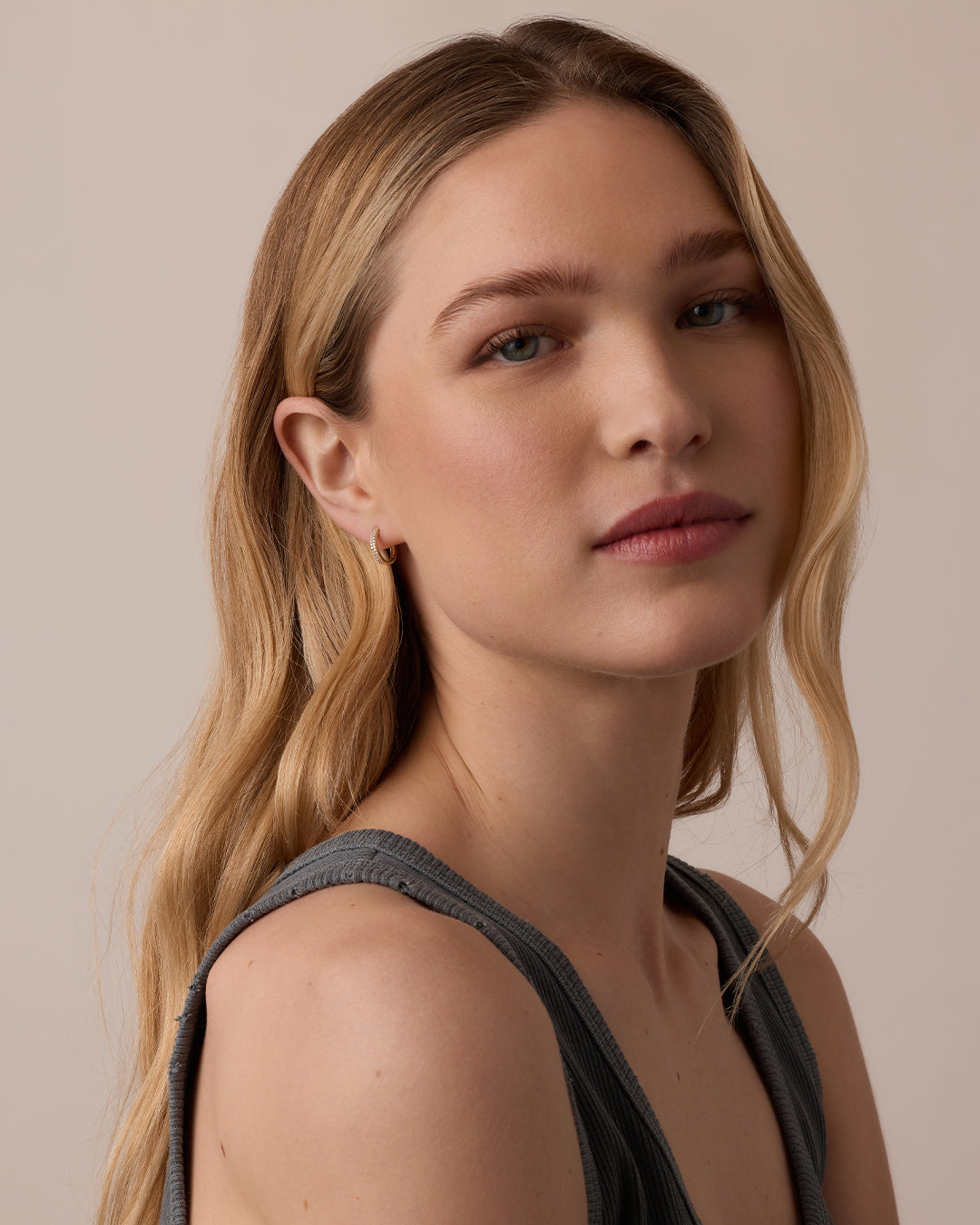 Diamond Double Down Huggies || option::14k Solid Gold, 9mm