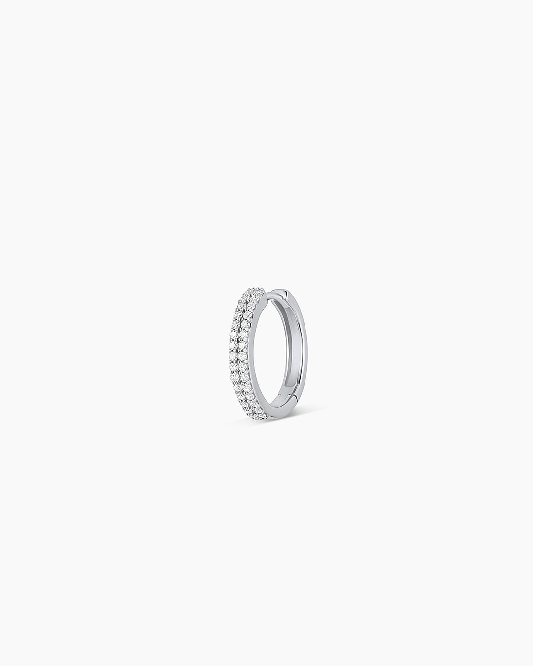 Diamond Double Down Single Huggie || option::14k Solid White Gold, 13mm