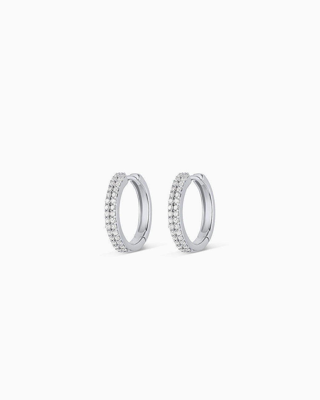 Diamond Double Down Huggies || option::14k Solid White Gold, 13mm