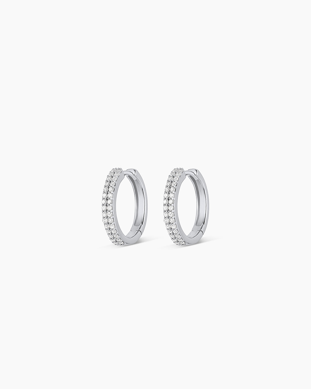 Diamond Double Down Huggies || option::14k Solid White Gold, 13mm