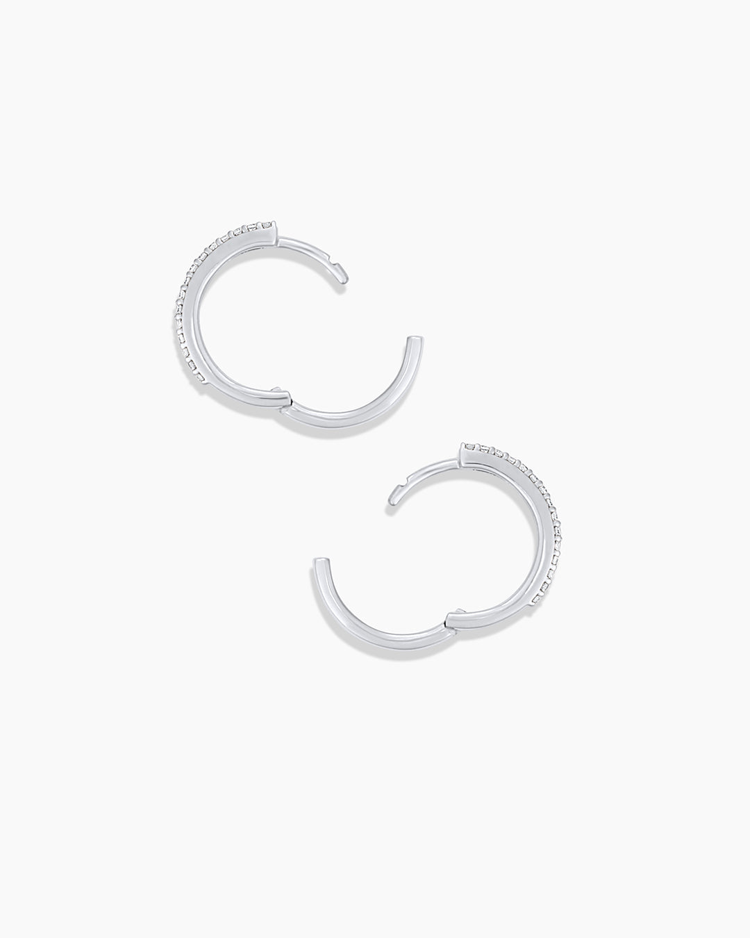Diamond Double Down Huggies || option::14k Solid White Gold, 13mm