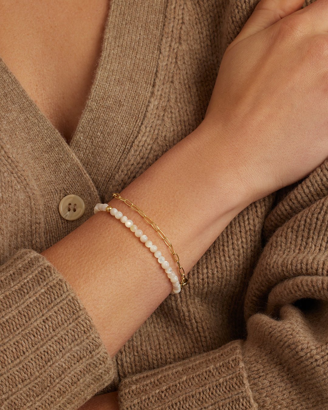 Carter Gemstone Bracelet || option::Gold Plated, Mother of Pearl || set::carter-gemstone-bracelet-mother-of-pearl