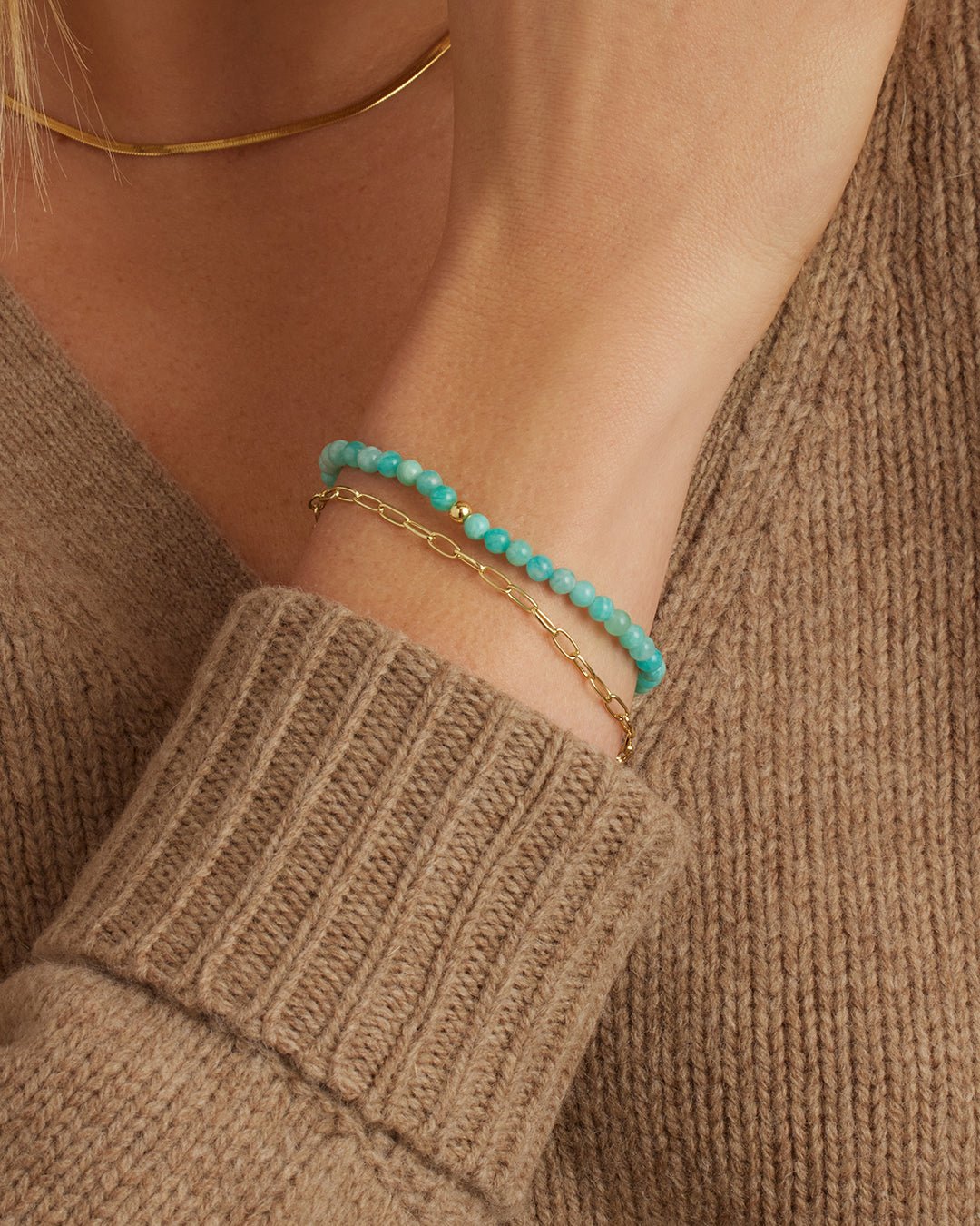 Carter Gemstone Bracelet || option::Gold Plated, Blue Amazonite || set::carter-gemstone-bracelet-blue-amazonite