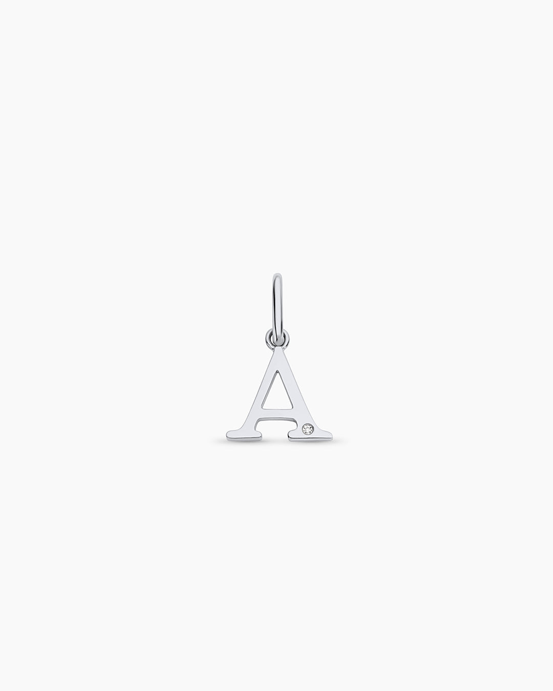 Diamond Vintage Alphabet Charm || option::14k Solid White Gold, A