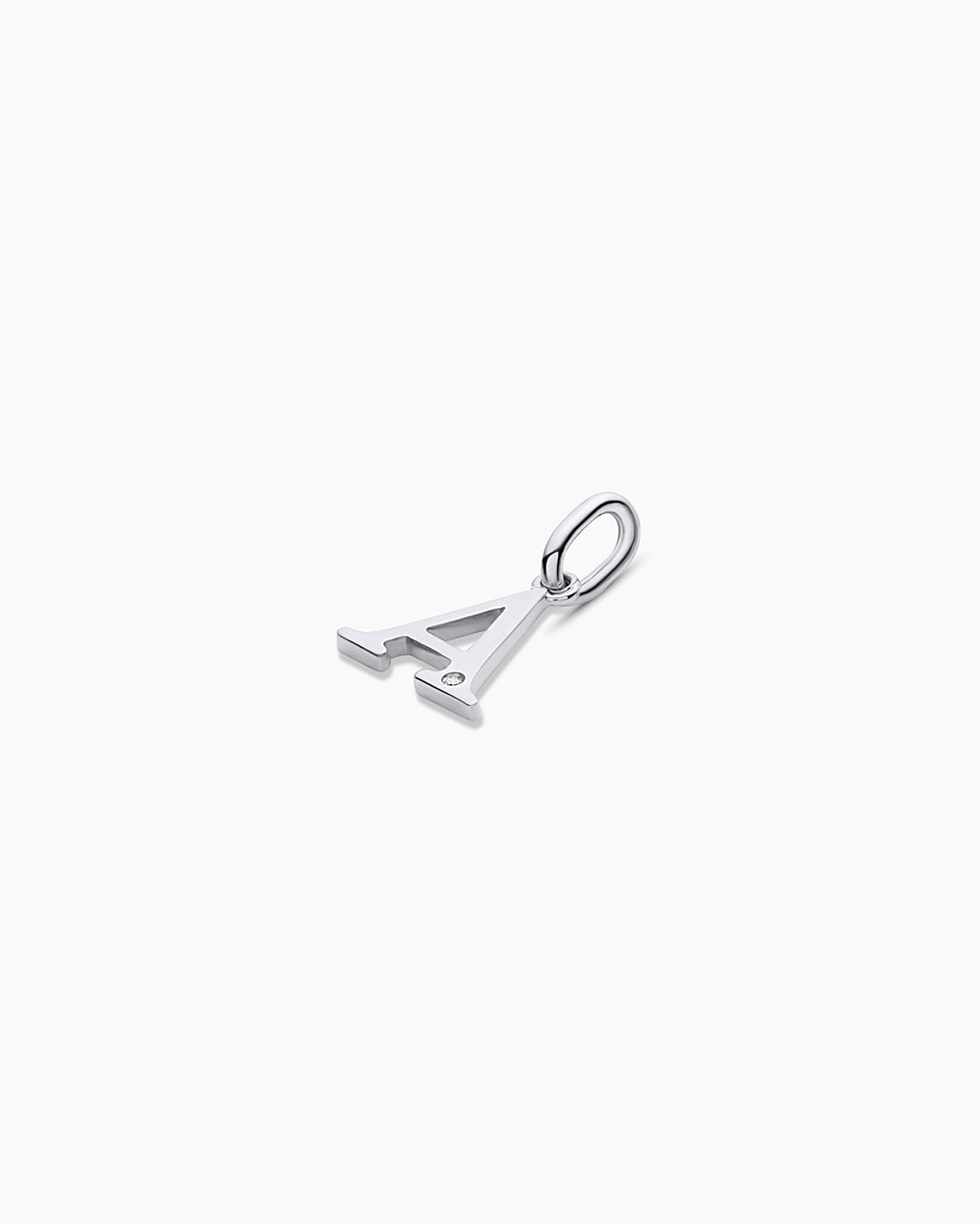 Diamond Vintage Alphabet Charm || option::14k Solid White Gold, A