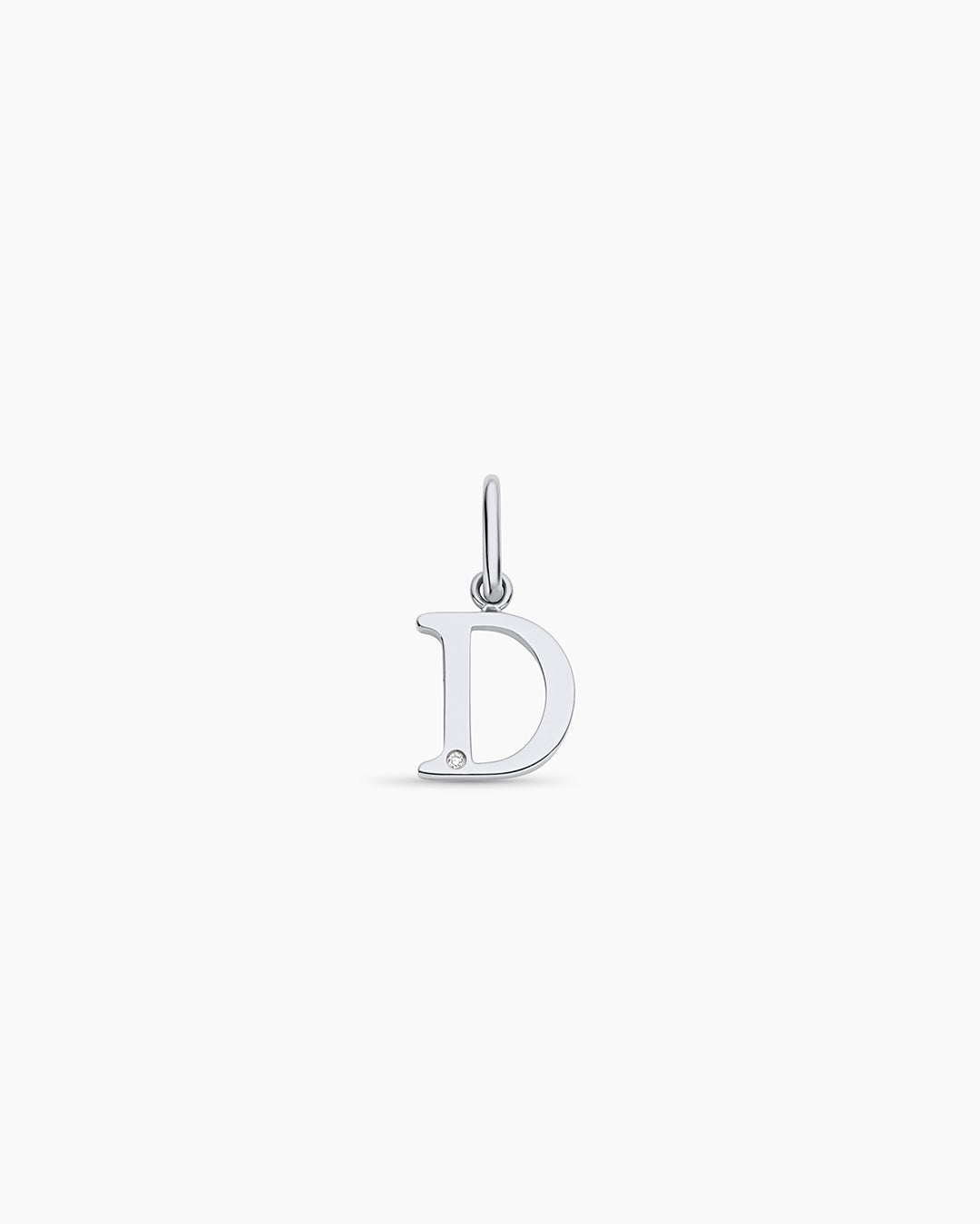 Diamond Vintage Alphabet Charm || option::14k Solid White Gold, D