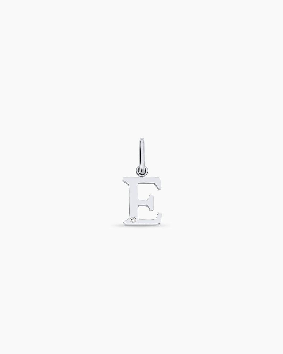 Diamond Vintage Alphabet Charm || option::14k Solid White Gold, E