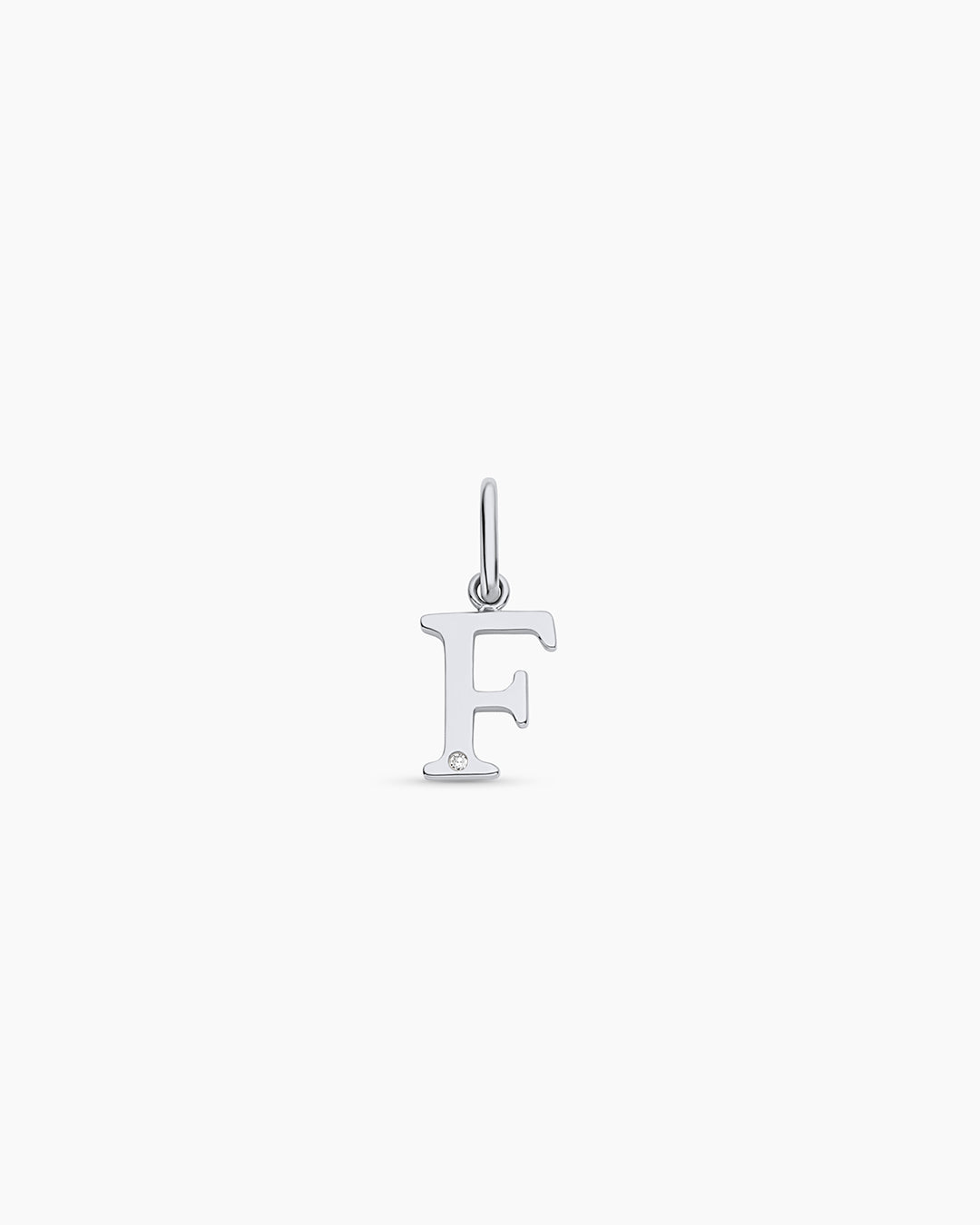 Diamond Vintage Alphabet Charm || option::14k Solid White Gold, F