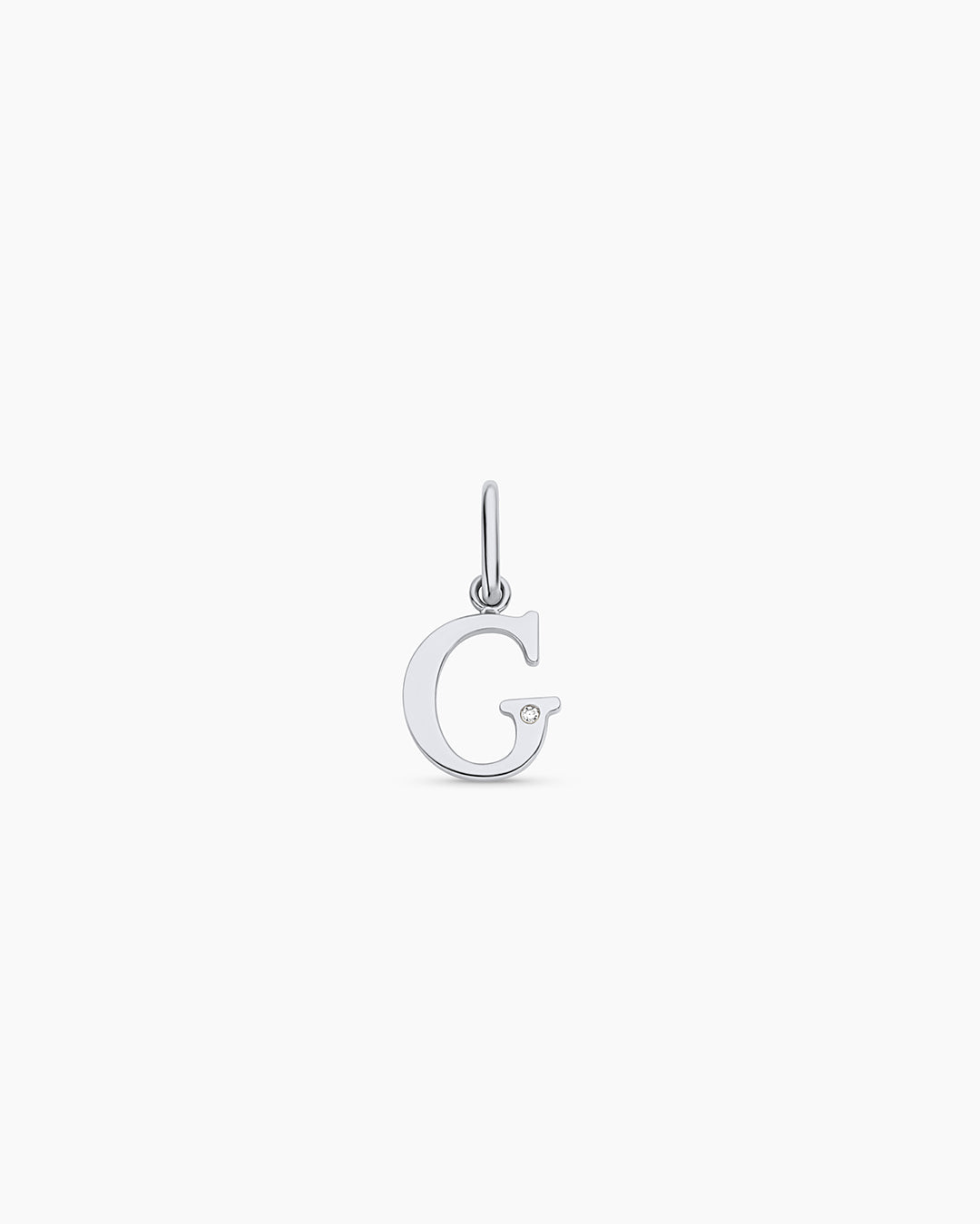 Diamond Vintage Alphabet Charm || option::14k Solid White Gold, G
