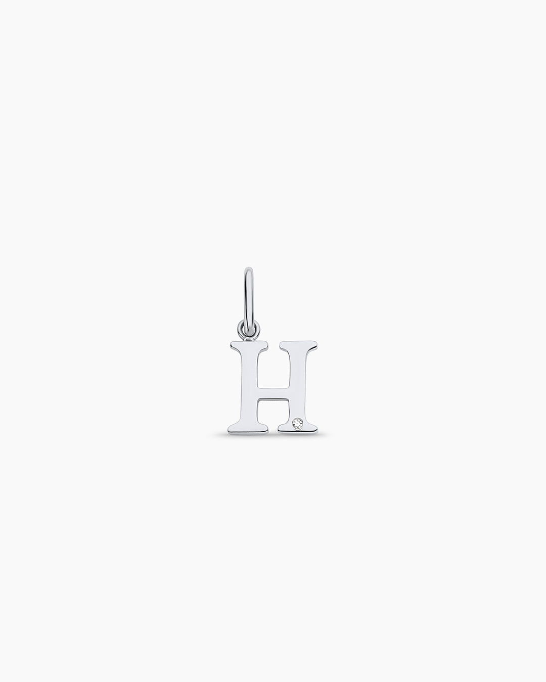 Diamond Vintage Alphabet Charm || option::14k Solid White Gold, H