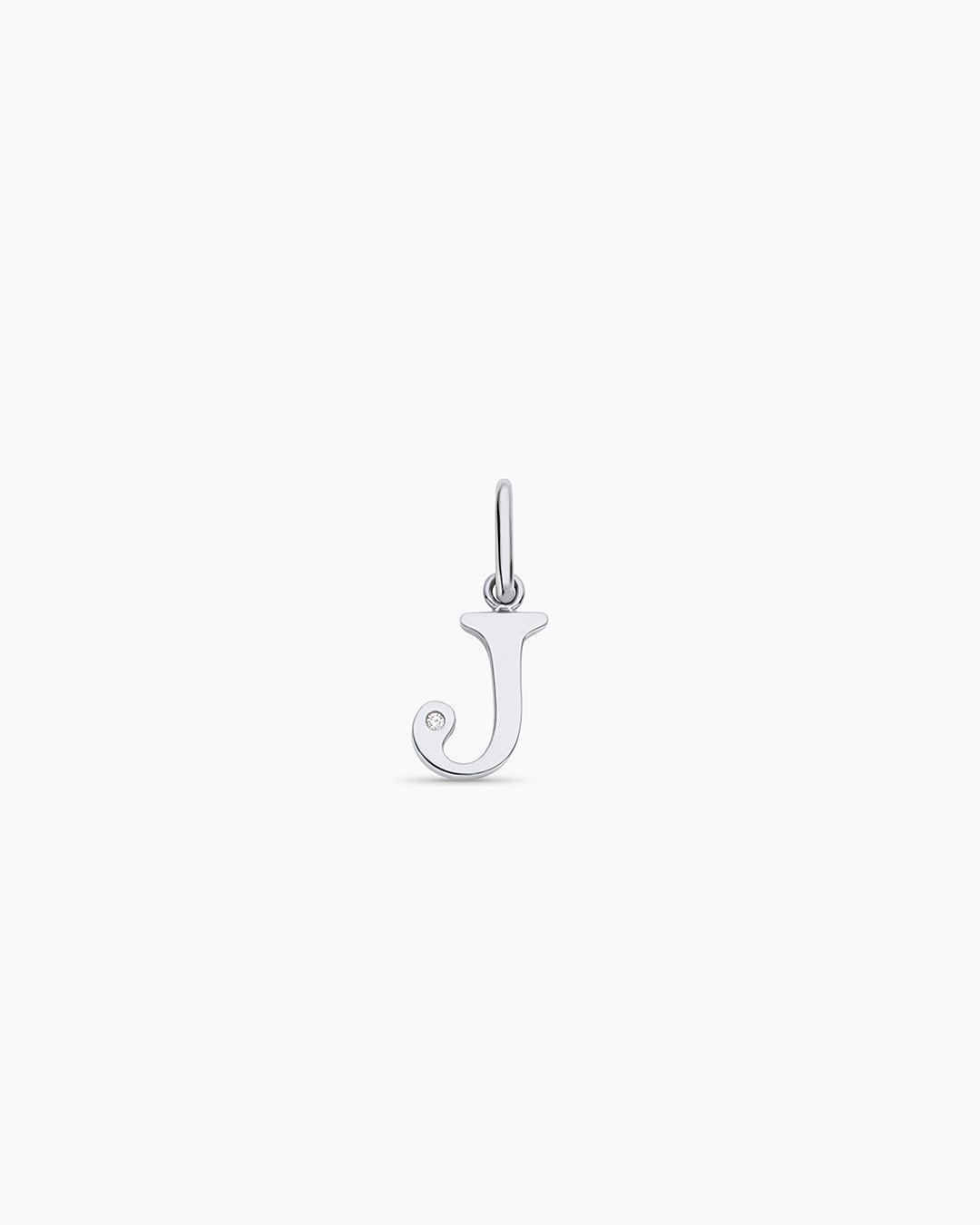 Diamond Vintage Alphabet Charm || option::14k Solid White Gold, J