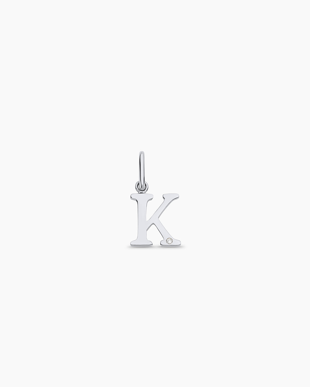 Diamond Vintage Alphabet Charm || option::14k Solid White Gold, K