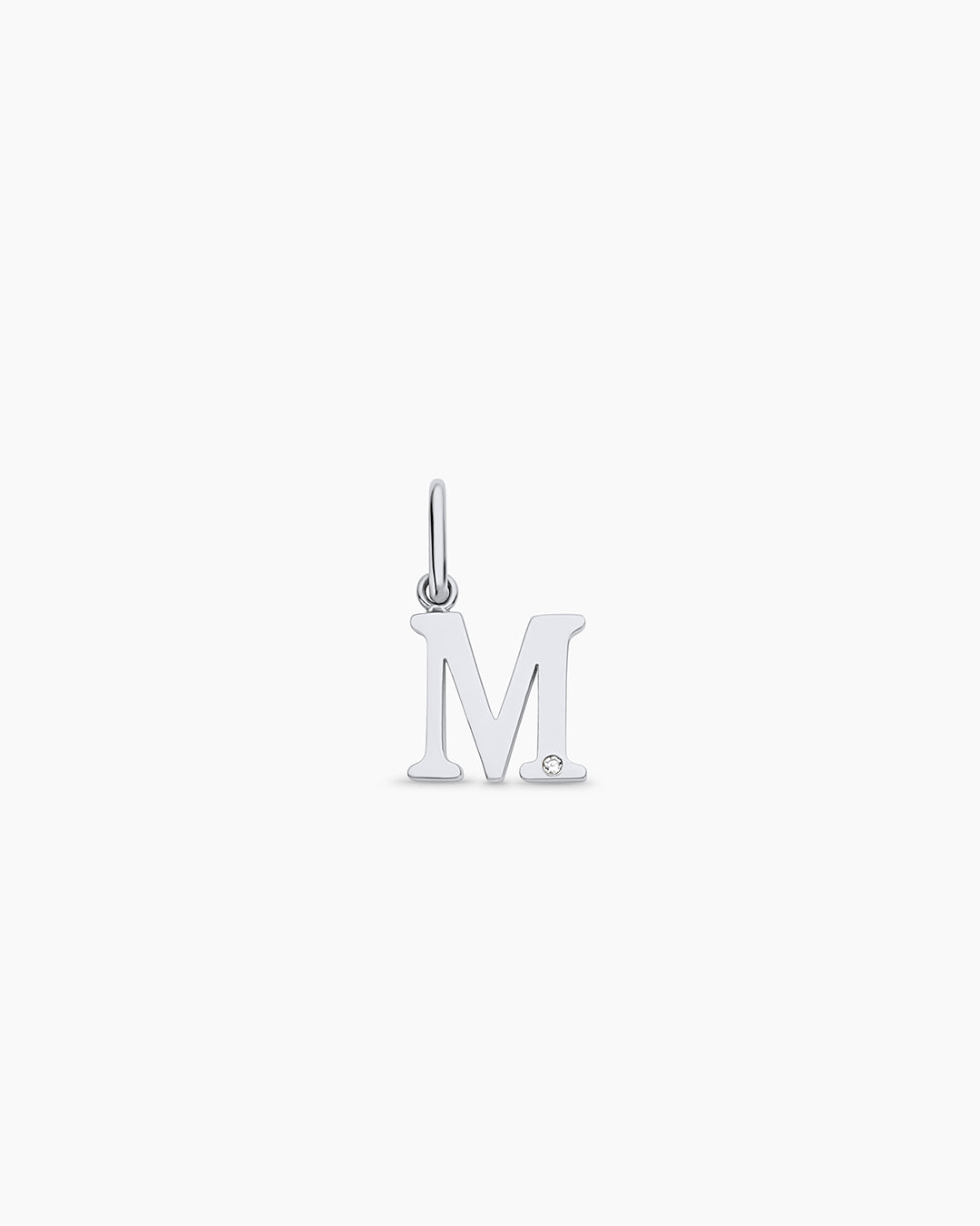Diamond Vintage Alphabet Charm || option::14k Solid White Gold, M
