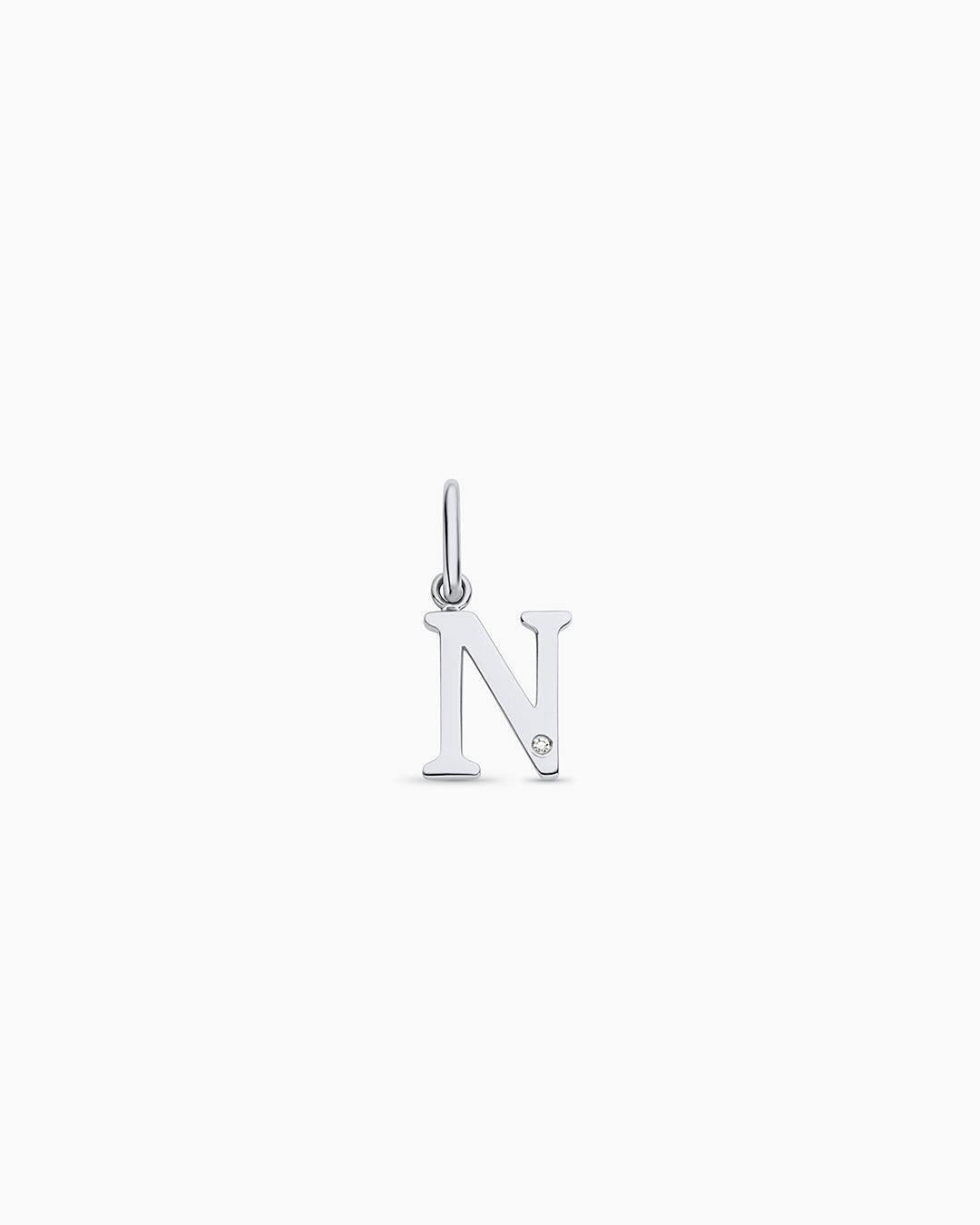 Diamond Vintage Alphabet Charm || option::14k Solid White Gold, N