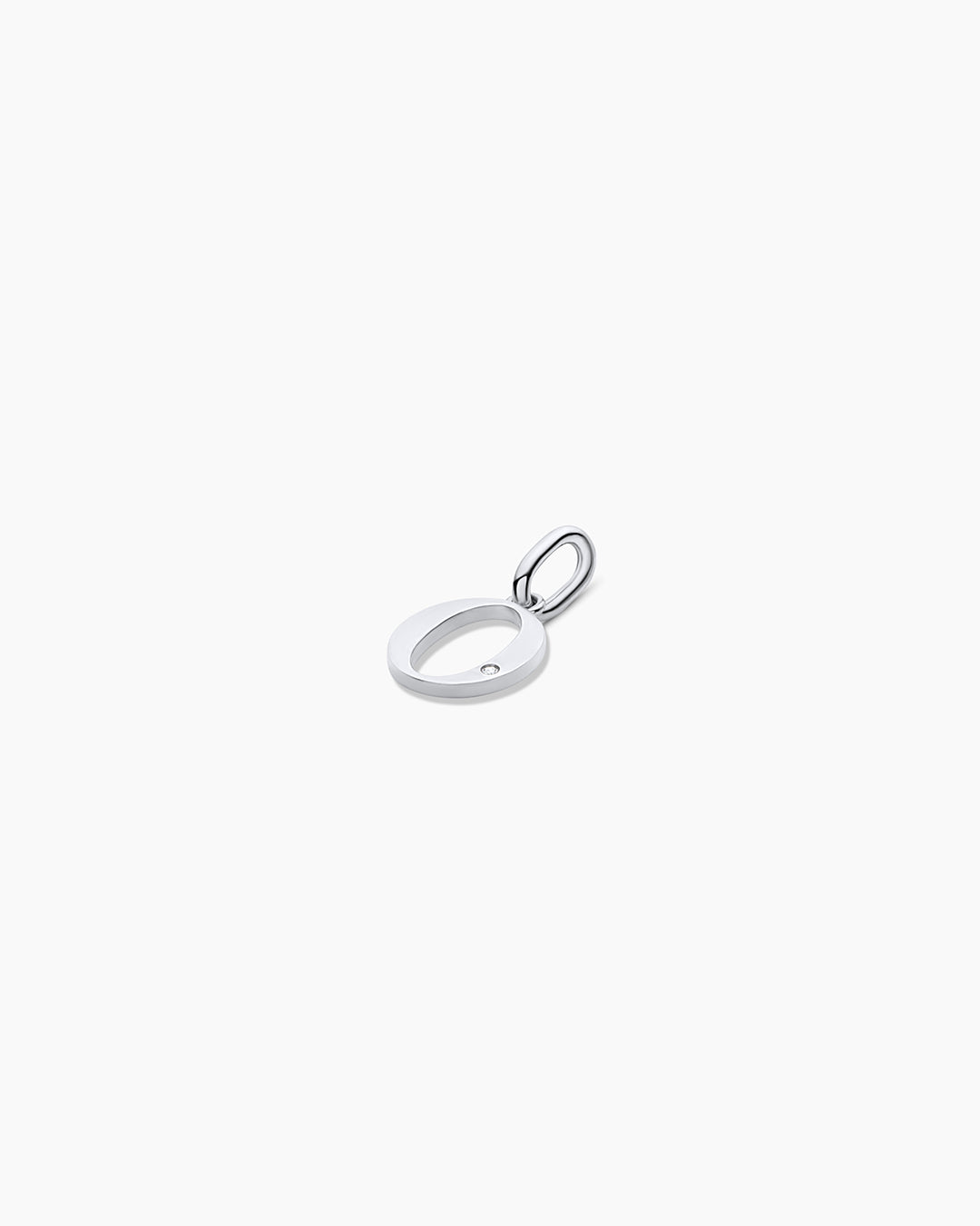 Diamond Vintage Alphabet Charm || option::14k Solid White Gold, O