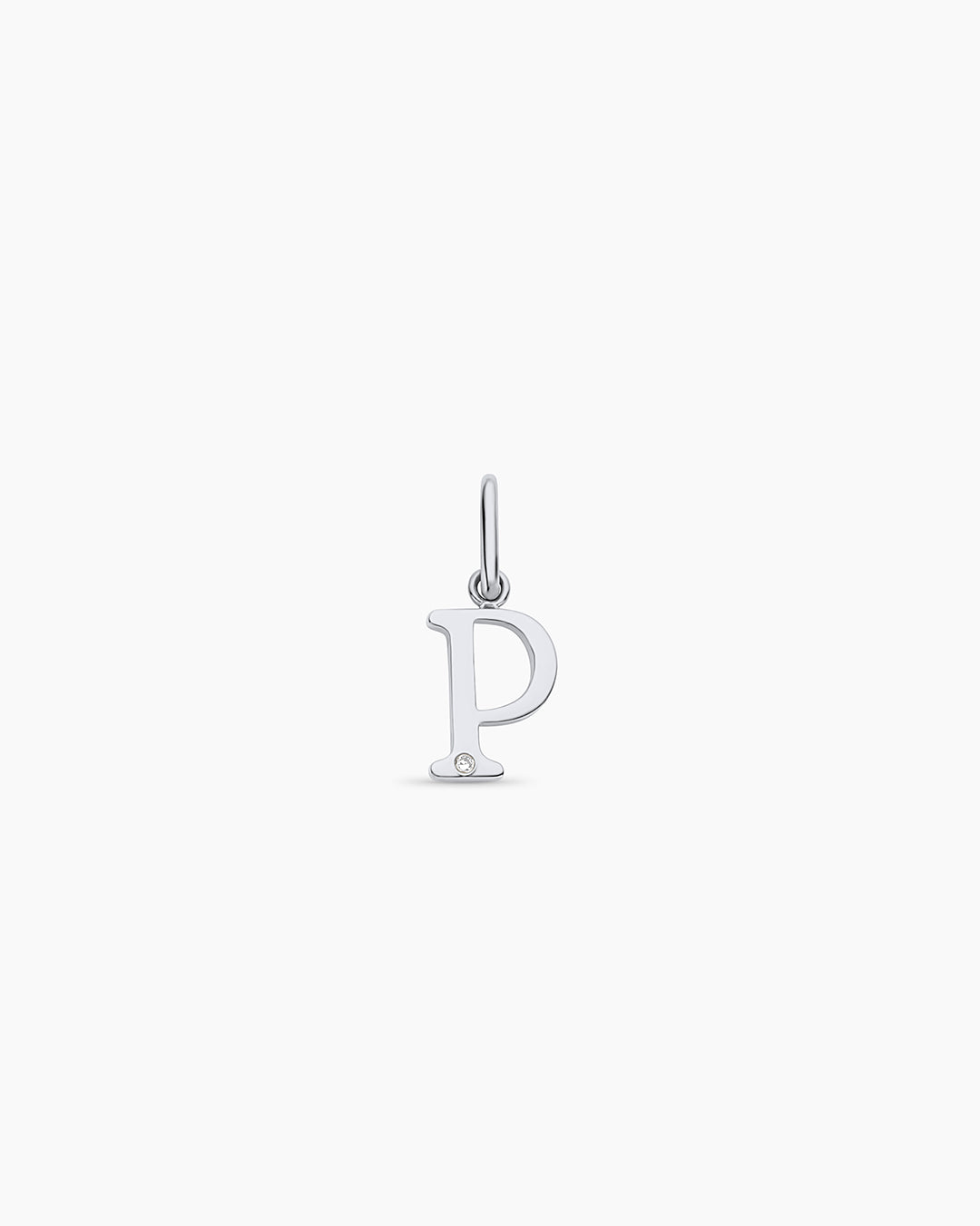 Diamond Vintage Alphabet Charm || option::14k Solid White Gold, P