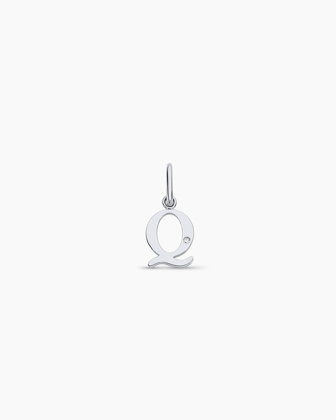 Diamond Vintage Alphabet Charm || option::14k Solid White Gold, Q
