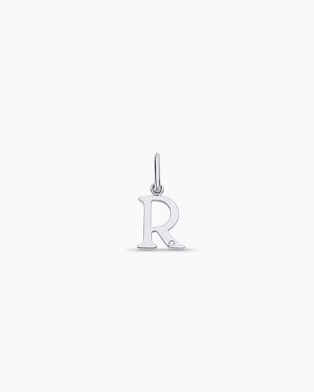 Diamond Vintage Alphabet Charm || option::14k Solid White Gold, R