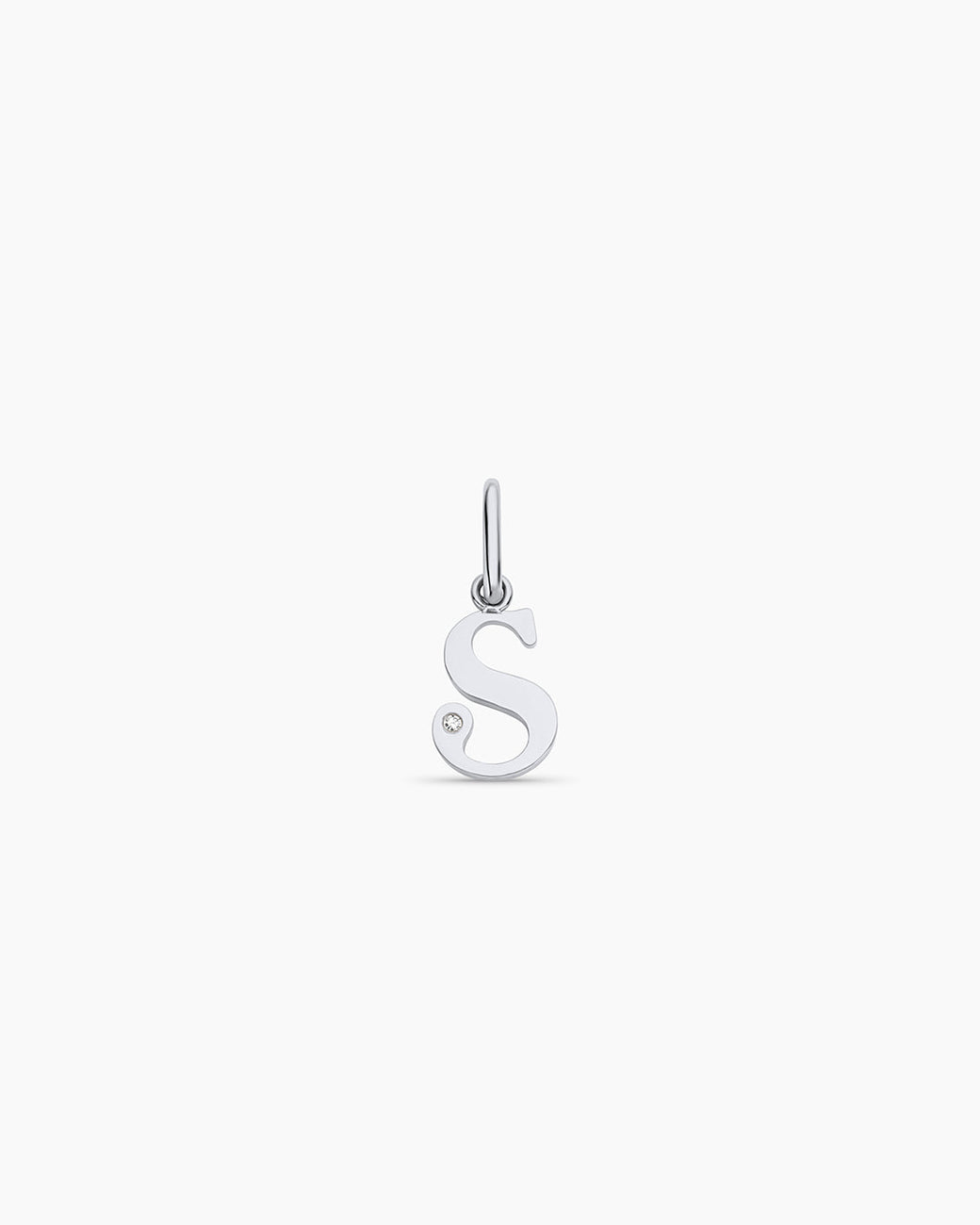 Diamond Vintage Alphabet Charm || option::14k Solid White Gold, S