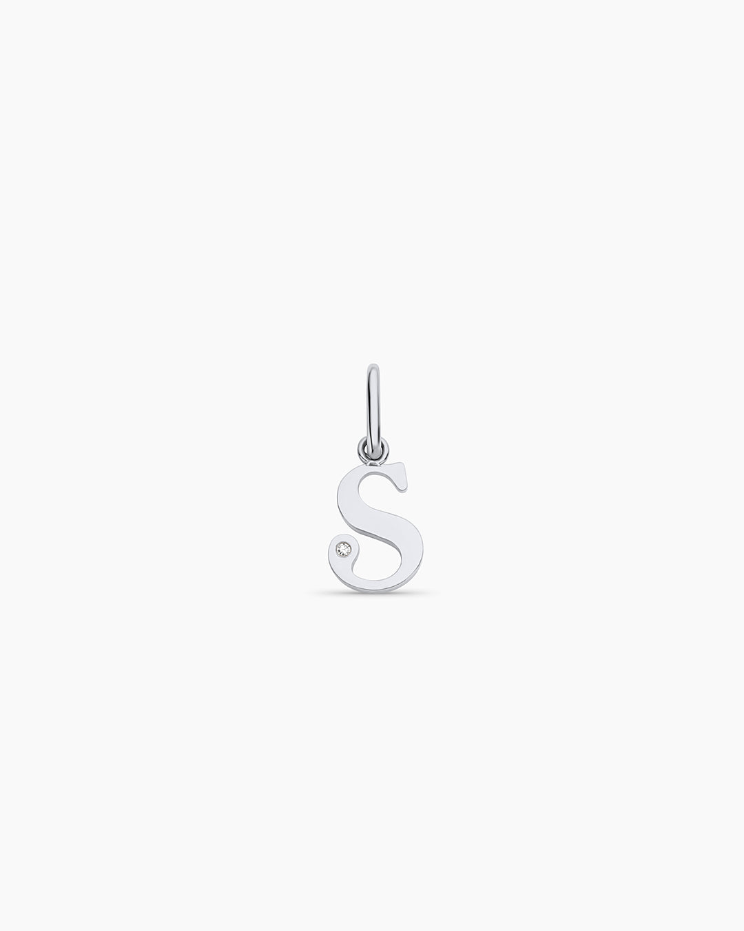 Diamond Vintage Alphabet Charm || option::14k Solid White Gold, S