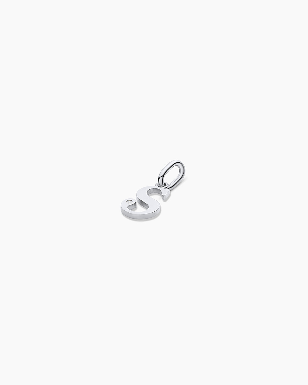 Diamond Vintage Alphabet Charm || option::14k Solid White Gold, S