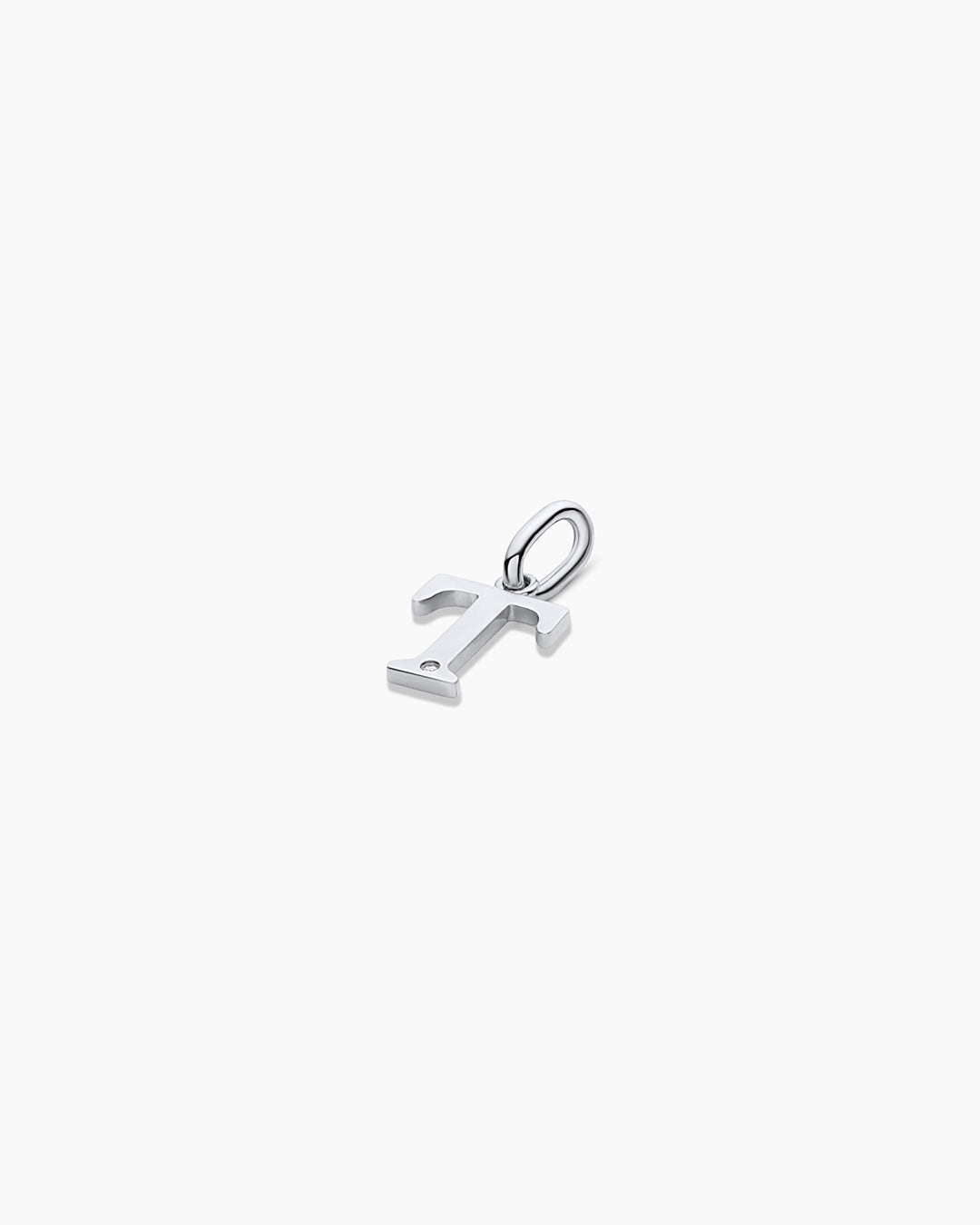 Diamond Vintage Alphabet Charm || option::14k Solid White Gold, T
