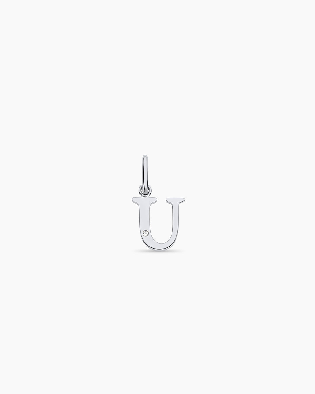 Diamond Vintage Alphabet Charm || option::14k Solid White Gold, U
