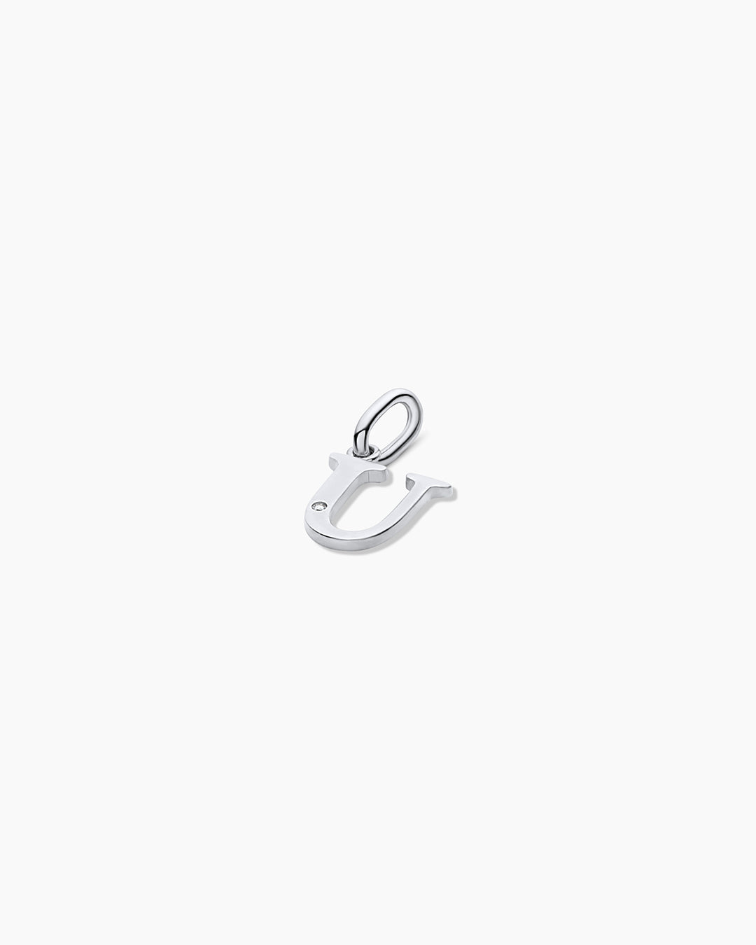 Diamond Vintage Alphabet Charm || option::14k Solid White Gold, U