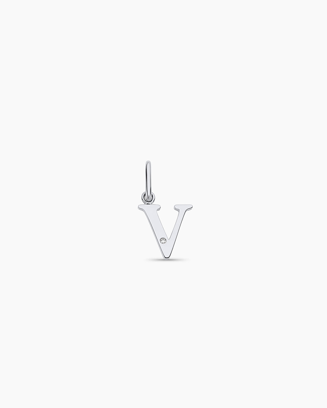 Diamond Vintage Alphabet Charm || option::14k Solid White Gold, V