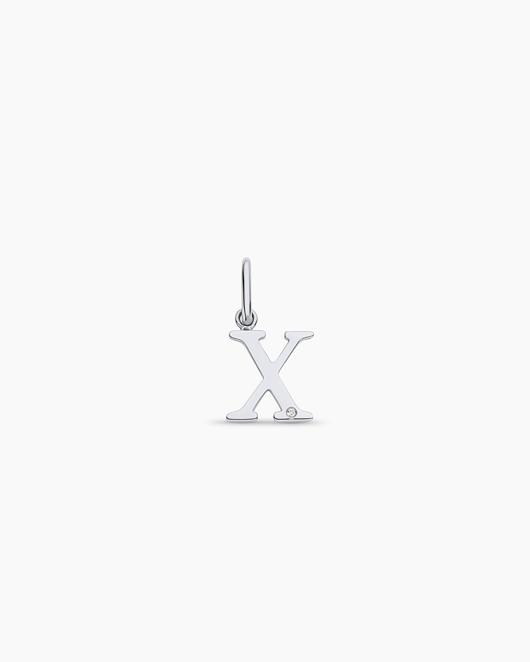 Diamond Vintage Alphabet Charm || option::14k Solid White Gold, X