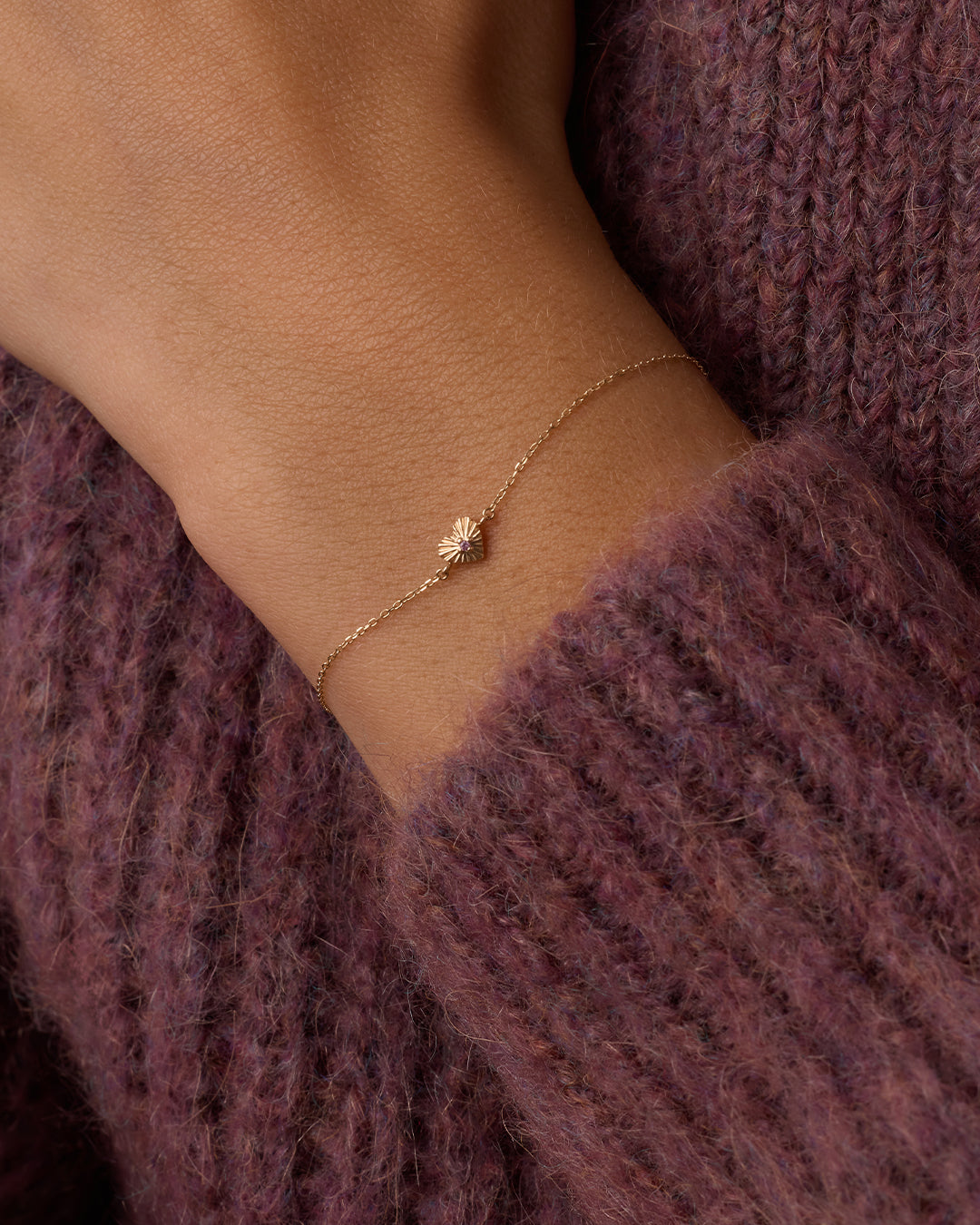 Pink Sapphire Vintage Heart Bracelet || option::14k Solid Gold