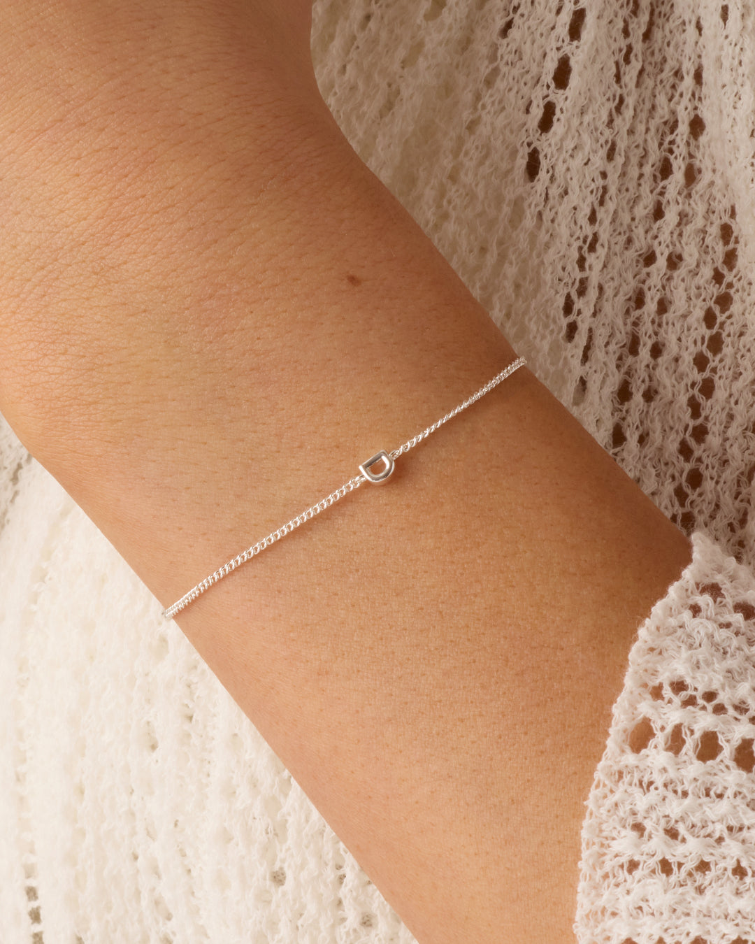 Wilder Mini Alphabet Bracelet || option:: Silver Plated, D