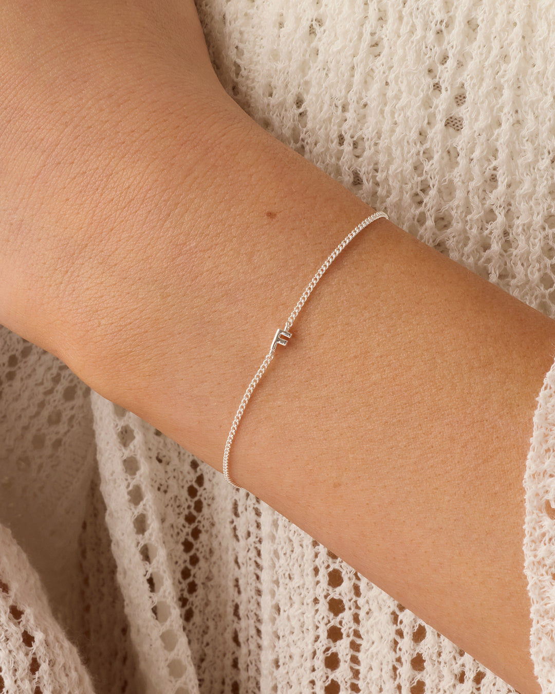 Wilder Mini Alphabet Bracelet || option:: Silver Plated, F