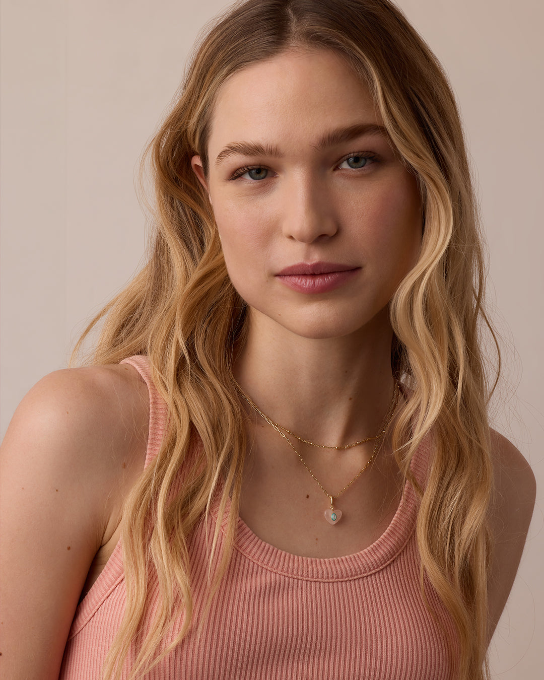 Rose Quartz Heart Parker Charm || option::18k Gold Plated