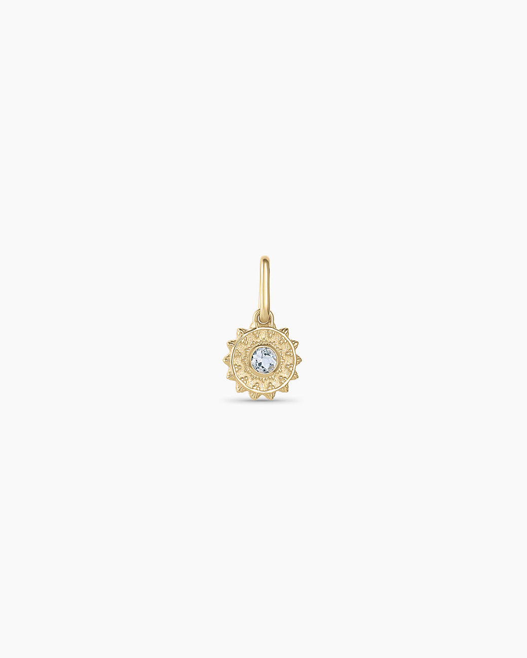 Sun Birthstone Charm || option::14k Solid Gold, Aquamarine - March