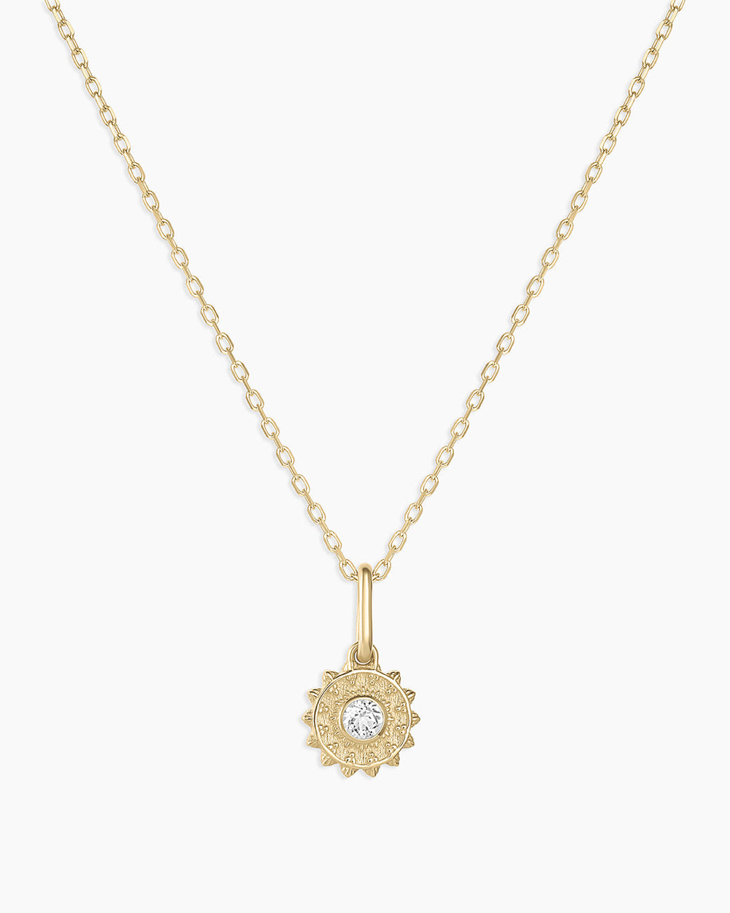 Sun Birthstone Charm Necklace || option::14k Solid Gold, White Topaz - April