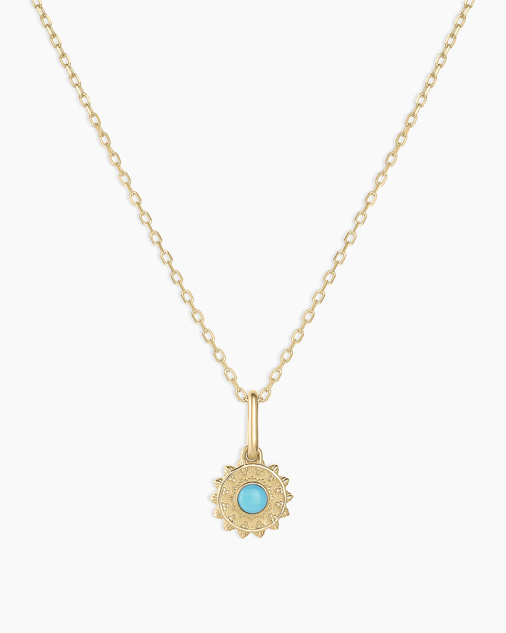 Sun Birthstone Charm Necklace || option::14k Solid Gold, Turquoise - December