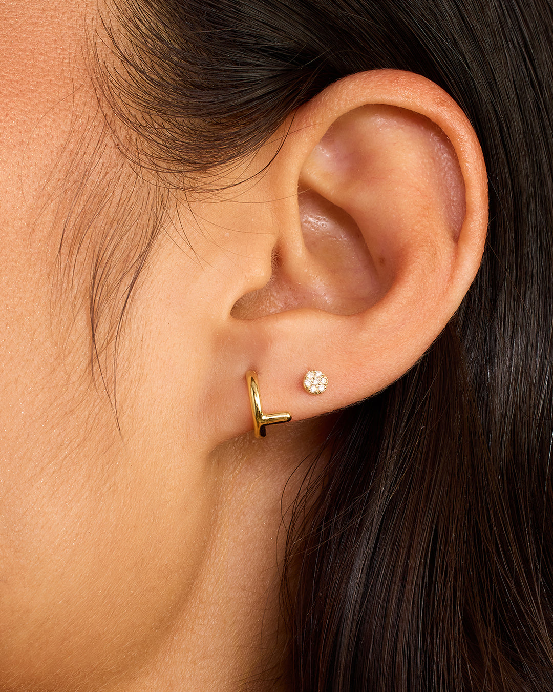 Alphabet Huggie || option::18k Gold Plated, L