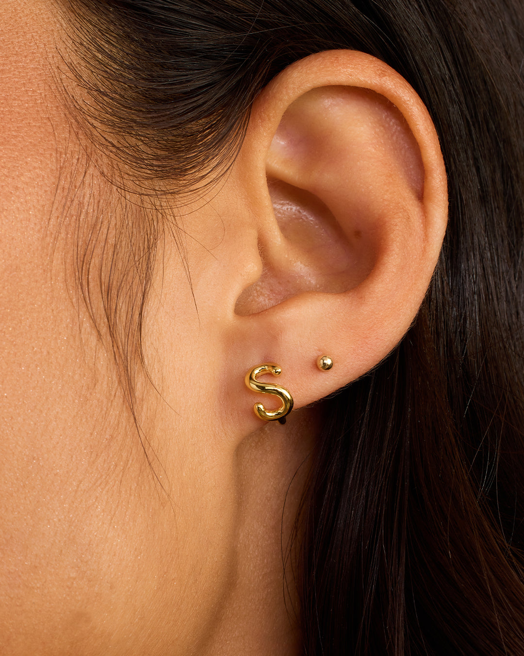 Alphabet Huggie || option::18k Gold Plated, S